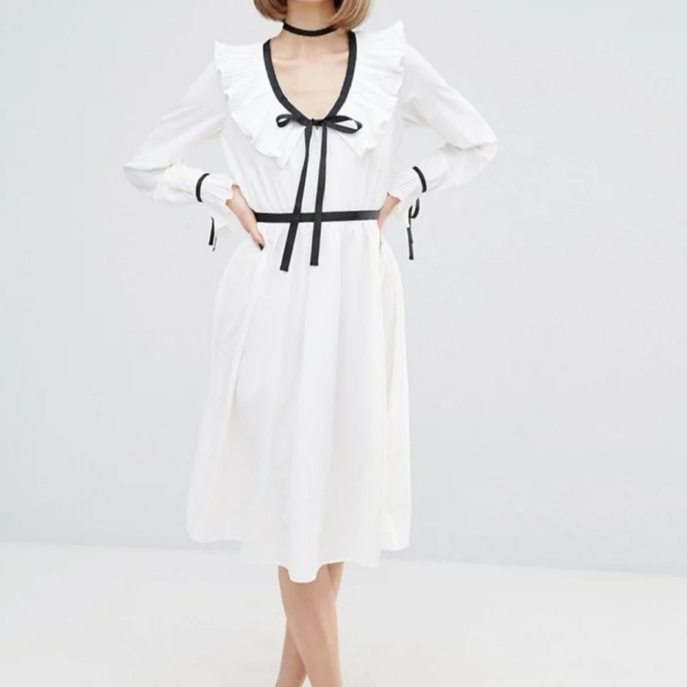 ASOS White Midi Dress with Black Trim